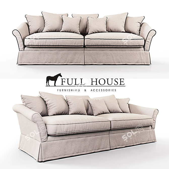 Elegant Belgian 3-Seater Sofa 3D model image 1