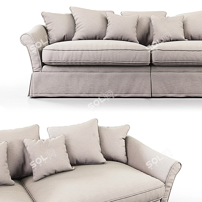Elegant Belgian 3-Seater Sofa 3D model image 2