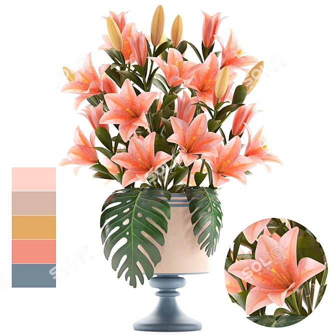 Title: Blushing Beauty: Bouquet of Lilies 3D model image 1