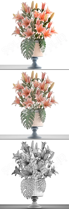 Title: Blushing Beauty: Bouquet of Lilies 3D model image 3