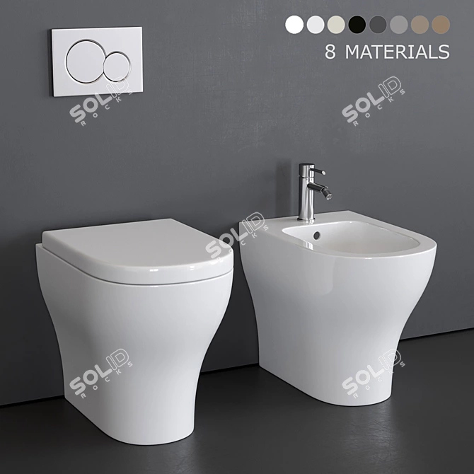 Ceramic Enjoy Toilet & Bidet Set 3D model image 1