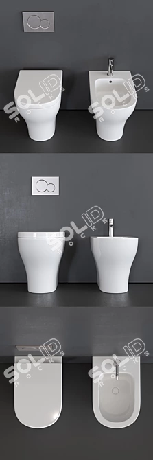 Ceramic Enjoy Toilet & Bidet Set 3D model image 2