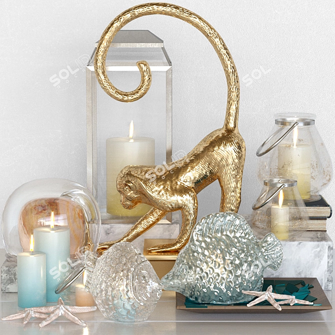 Coastal Decor Set: Lamp, Candlestick, Figurine 3D model image 1