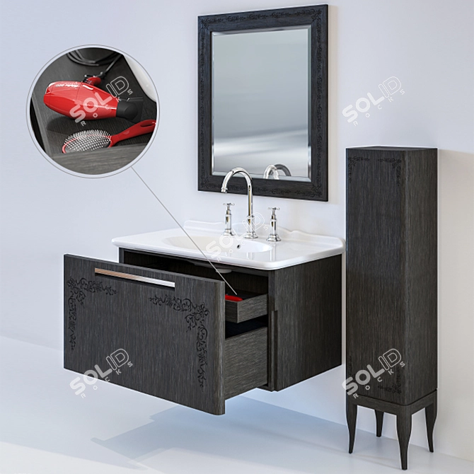 Contemporary Oak Wall-Hung Basin 3D model image 1