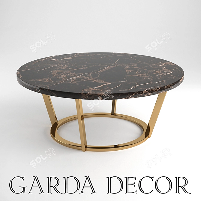 Garda Decor Magazine Table - Brown Marble & Gold 3D model image 1