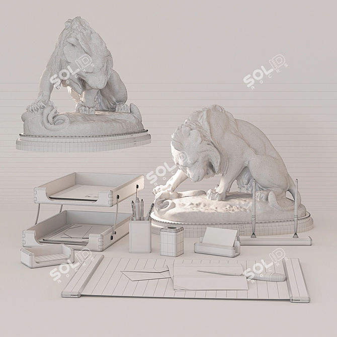 Lion Sculpture Office Set 3D model image 2