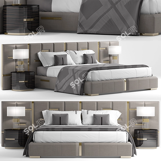 Elegant Designer Bed 3D model image 1