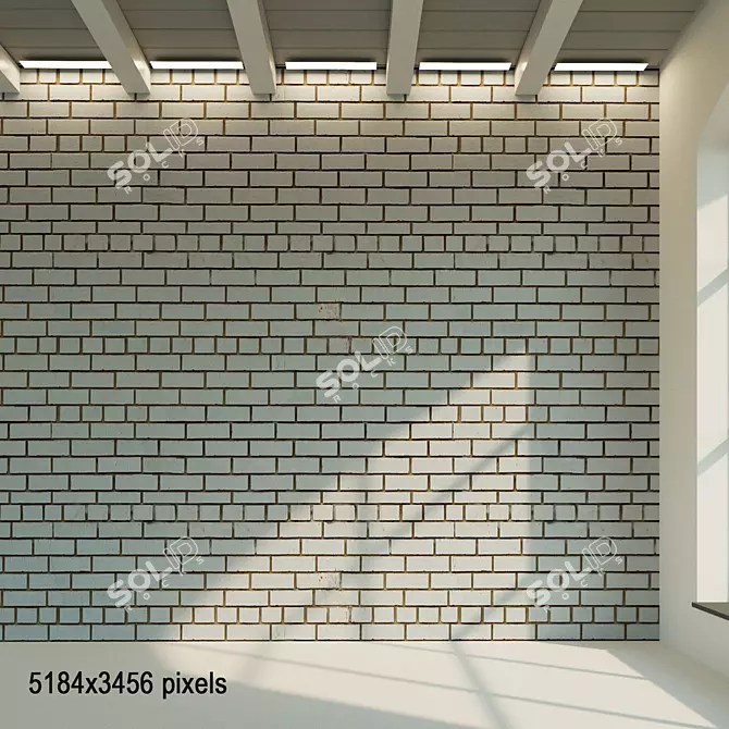 Vintage White Painted Brick Wall 3D model image 1