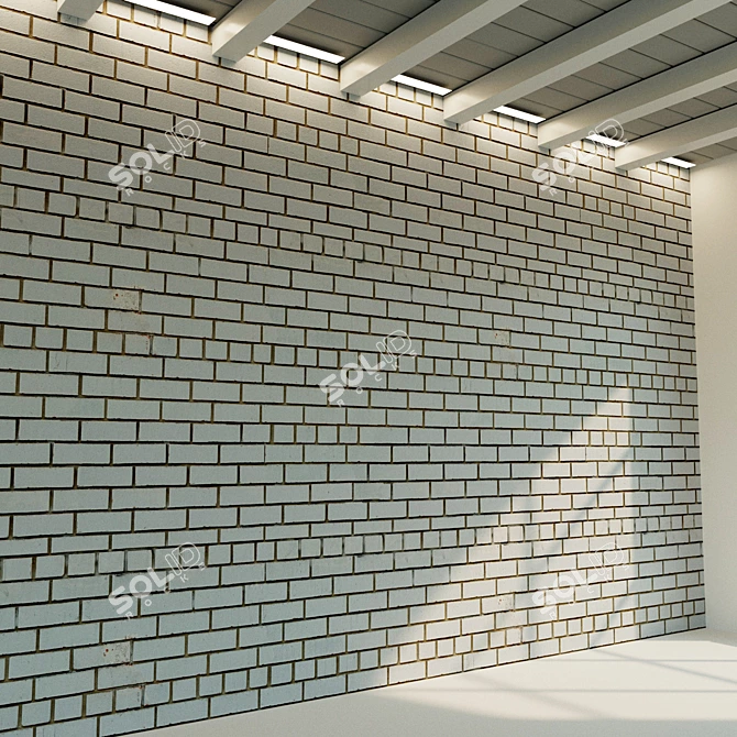 Vintage White Painted Brick Wall 3D model image 3