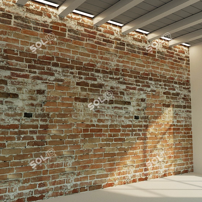 Antique Red Brick Wall 3D model image 2