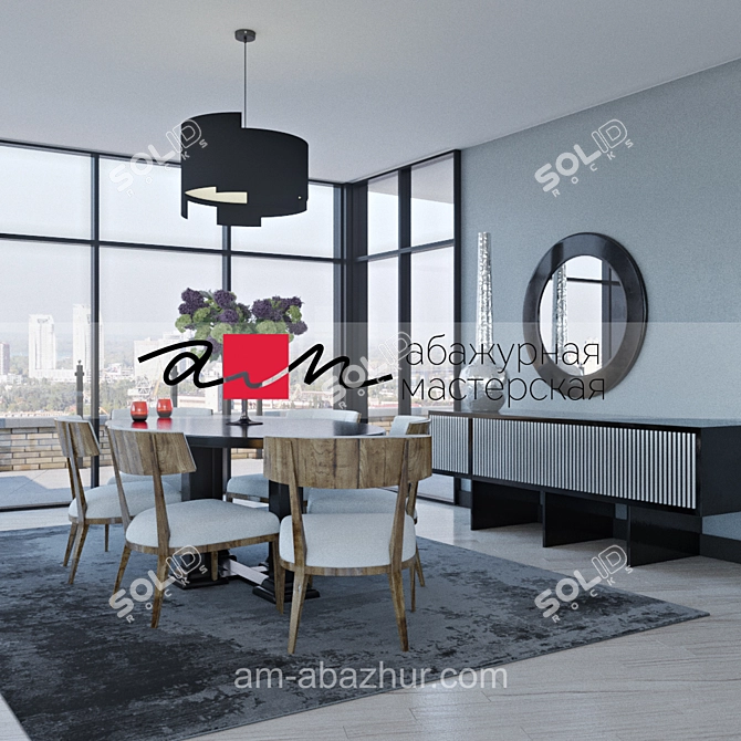 Modern Black Pendant Light 3D model image 3