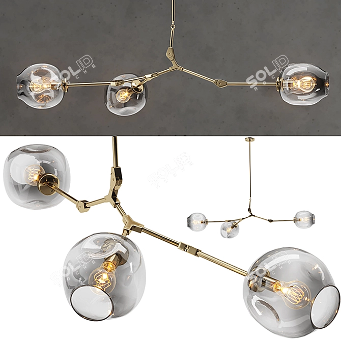 Gilded Glass Bubble Chandelier 3D model image 1