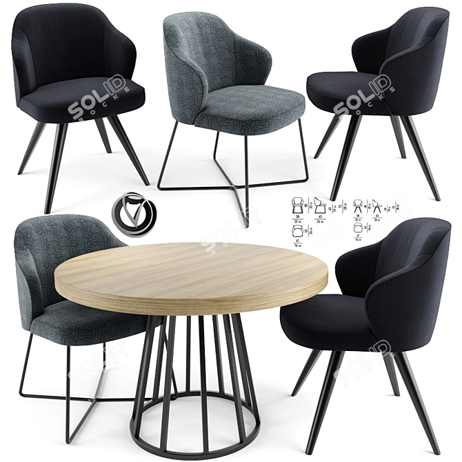 Modern Round Table Dining Set 3D model image 1