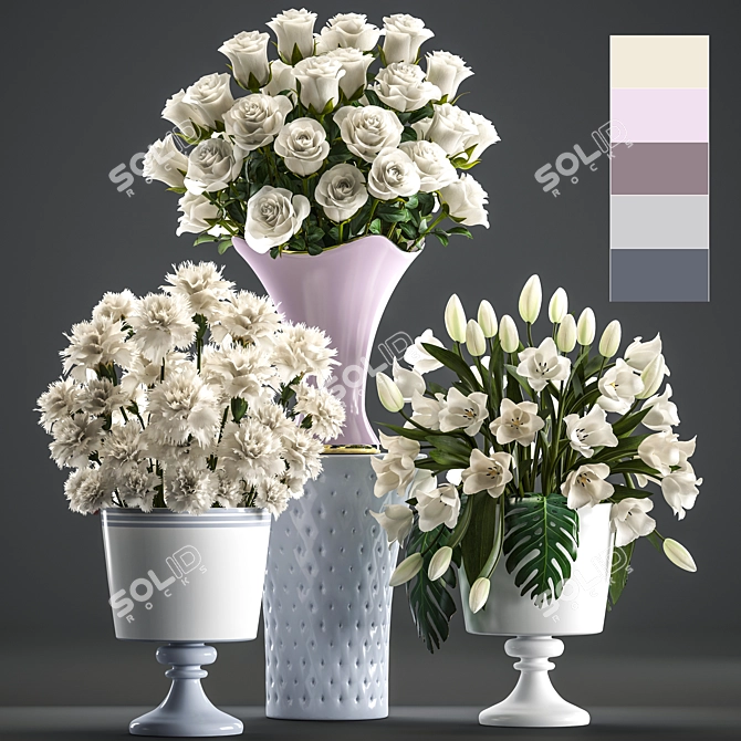 Pure Elegance: White Floral Collection 3D model image 1