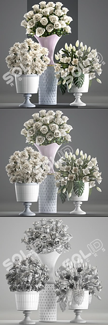 Pure Elegance: White Floral Collection 3D model image 3