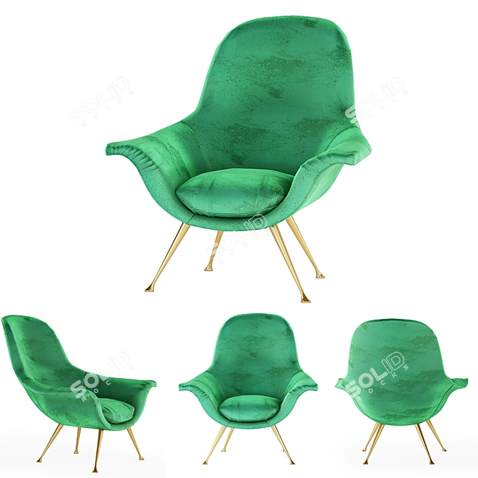 Vintage Elegance: 1950s Emerald Green Velvet Armchair 3D model image 1