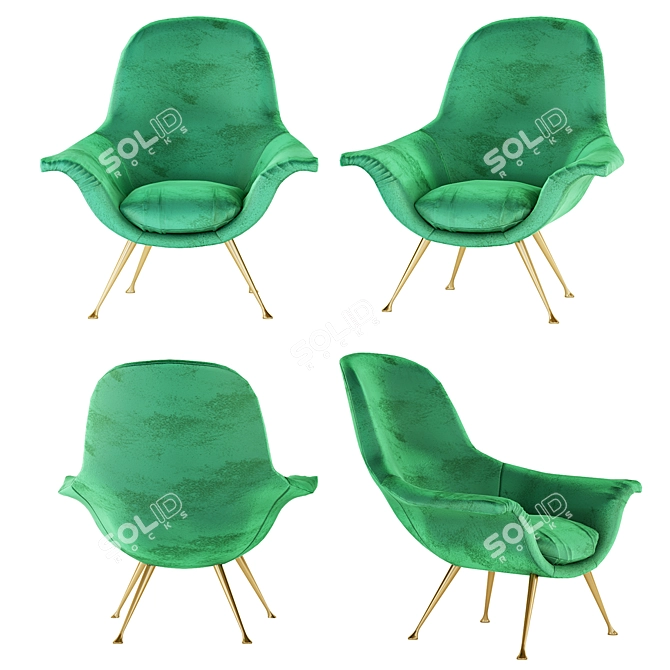 Vintage Elegance: 1950s Emerald Green Velvet Armchair 3D model image 2