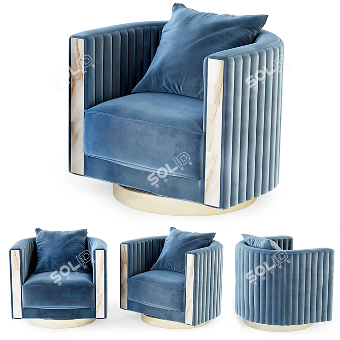 Luxury Blue Velvet Swivel Armchair 3D model image 1