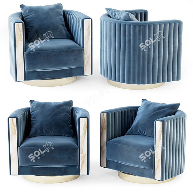 Luxury Blue Velvet Swivel Armchair 3D model image 2