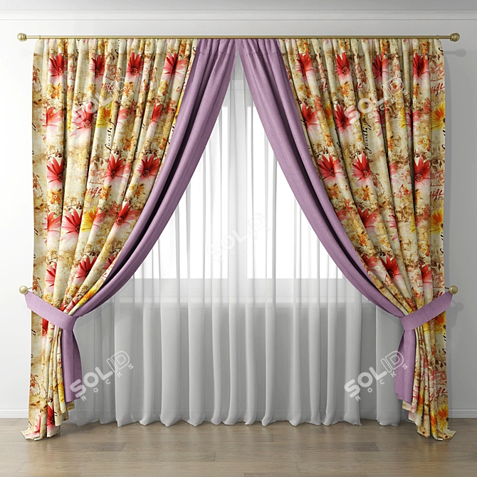 Elegant Velvet Curtain: Enhance Your Décor 3D model image 1