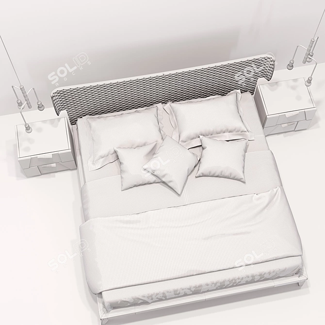 Velvet Slash Bed & Nightstands with Aged Brass Accents 3D model image 3