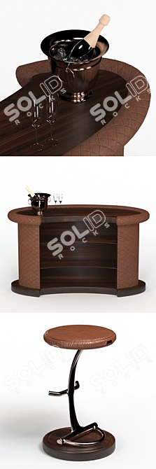 Elegant Bar Set: Counter, Stools & Accessories 3D model image 2