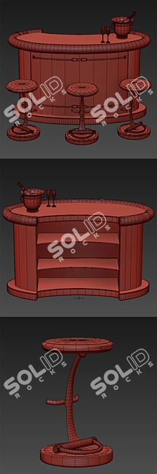 Elegant Bar Set: Counter, Stools & Accessories 3D model image 3