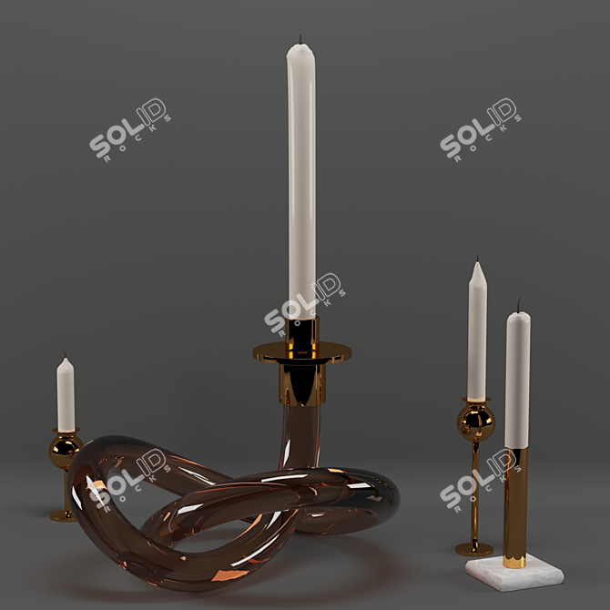Gilded Candlestick Set 3D model image 1