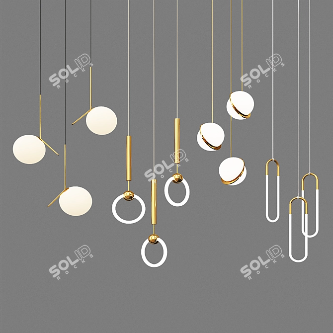 Elegant Four-Light Pendant Set 3D model image 1