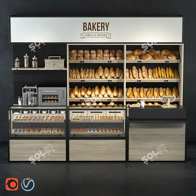 Modifiable Bakery Shelves - L-3600mm, B-600mm, H-3000mm 3D model image 1