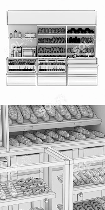 Modifiable Bakery Shelves - L-3600mm, B-600mm, H-3000mm 3D model image 3