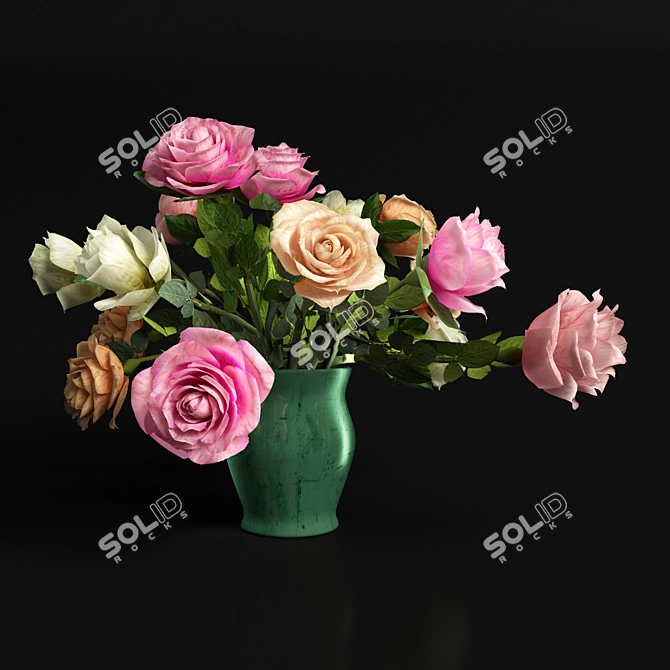 Colorful Rose Bouquet 3D model image 1