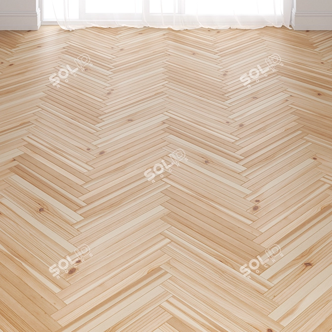 Classic Pine Parquet: Double Herringbone Layout 3D model image 1