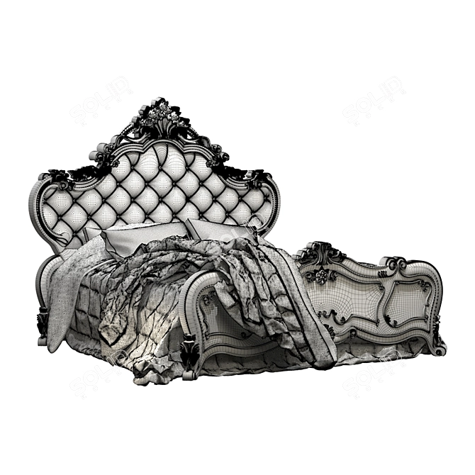 European Luxury King Size Wooden Bed 3D model image 2