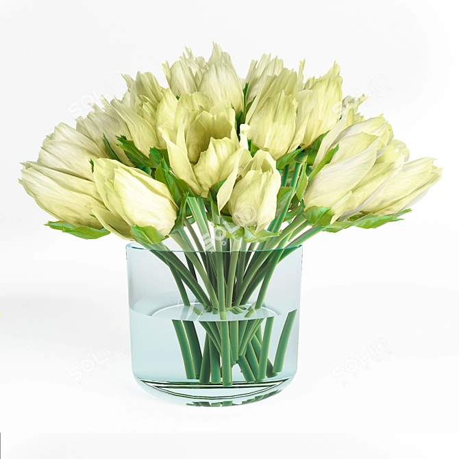 Elegant White Rose Bouquet 3D model image 1