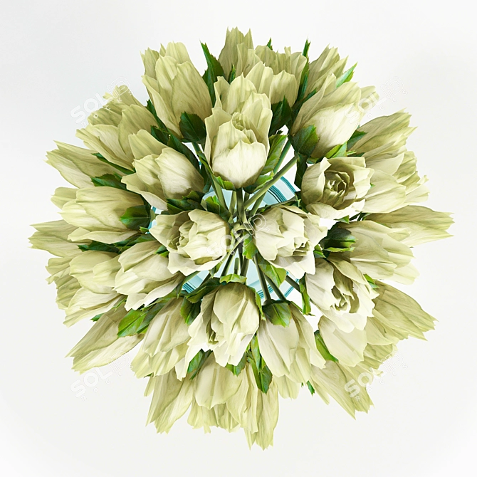 Elegant White Rose Bouquet 3D model image 2