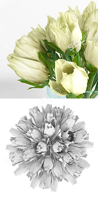 Elegant White Rose Bouquet 3D model image 3