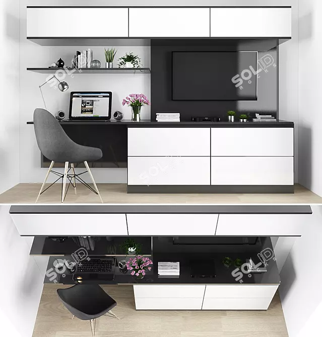 Modern TV Stand and Workspace 3D model image 1