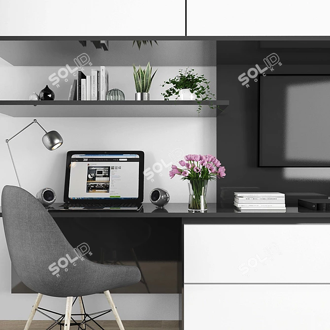 Modern TV Stand and Workspace 3D model image 2