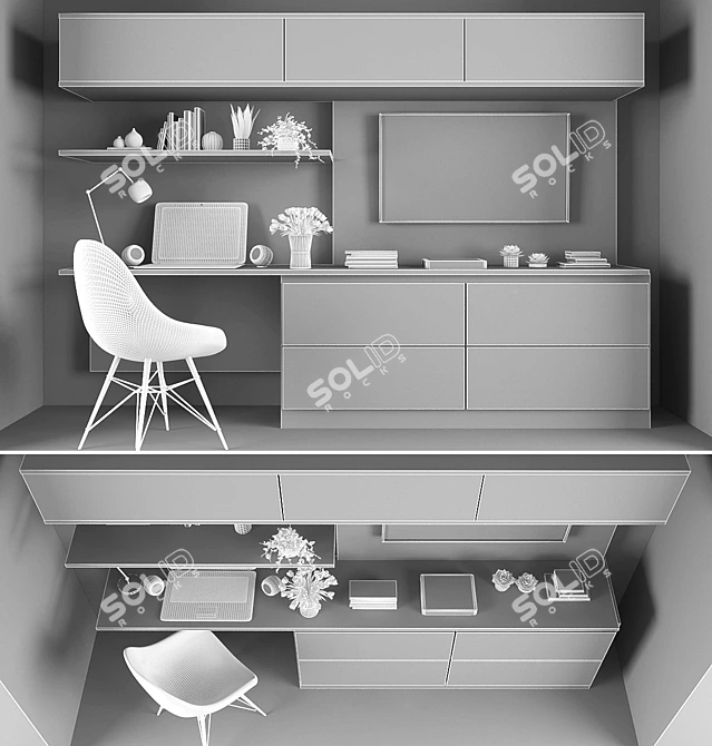 Modern TV Stand and Workspace 3D model image 3