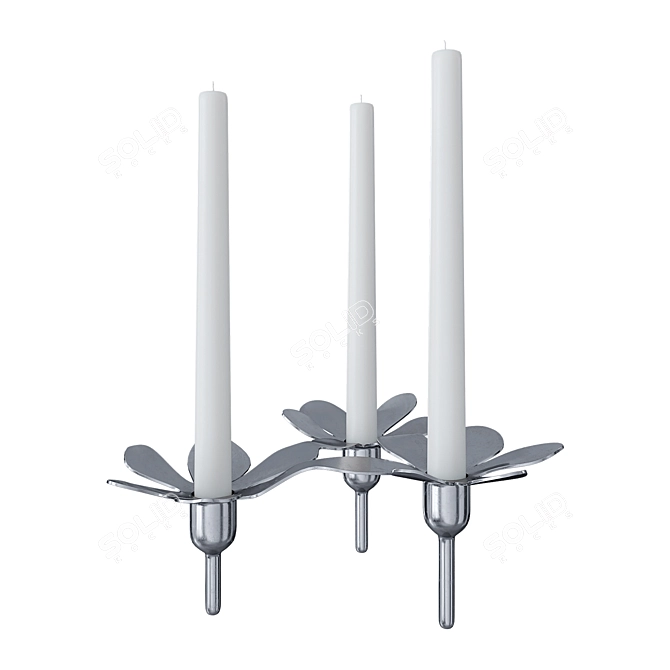 Elegant Stainless Steel Triple Candlestick 3D model image 1