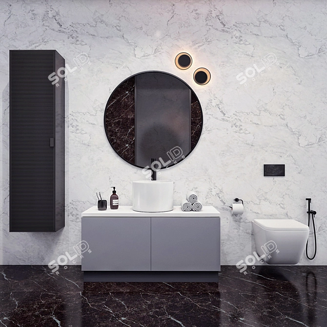 Sleek Bathroom Set with 4 Pieces 3D model image 2