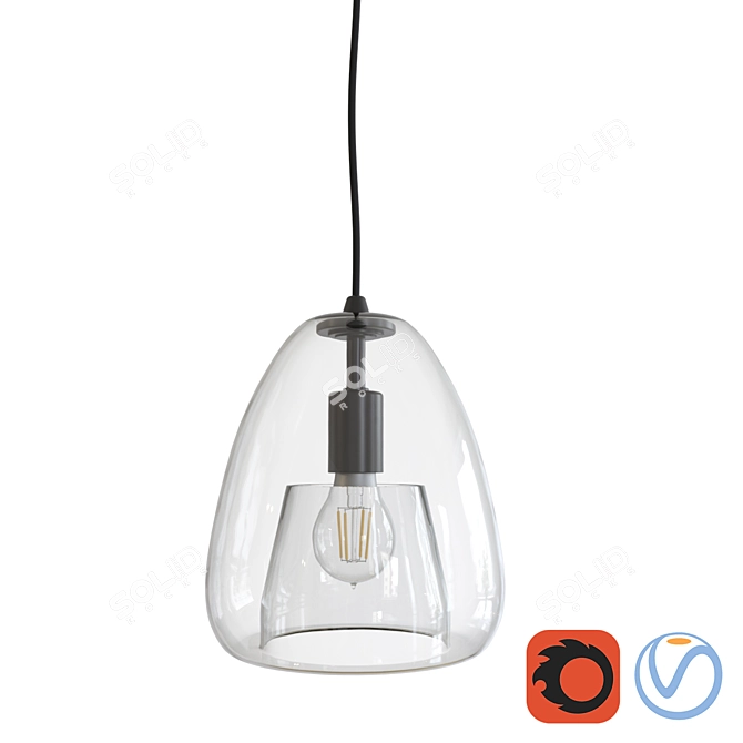 Hand-Blown Glass Pendant: Modern and Adjustable 3D model image 1