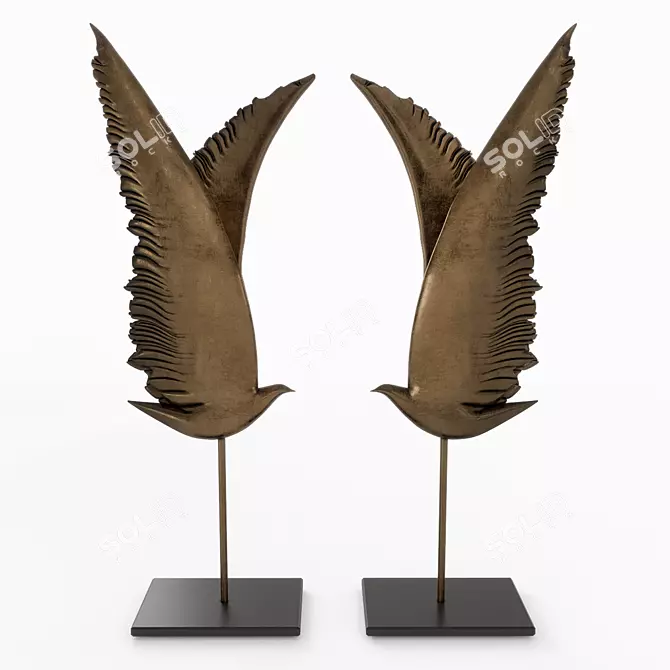 Elegant Bronze Wing Sculpture 3D model image 1