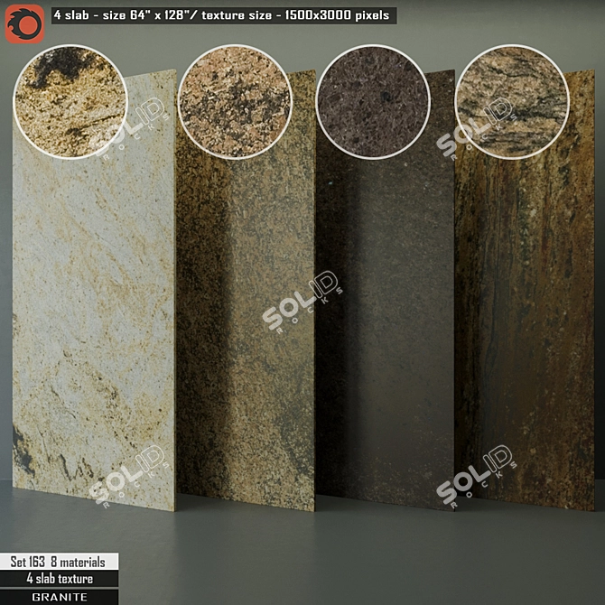 Honed Granite Slab Set 3D model image 1