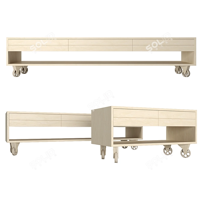 Eco-Style TV Stand with Fixed Wheel Legs 3D model image 1