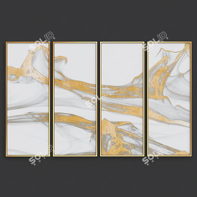 Golden Elegance Abstract Art Set 3D model image 1