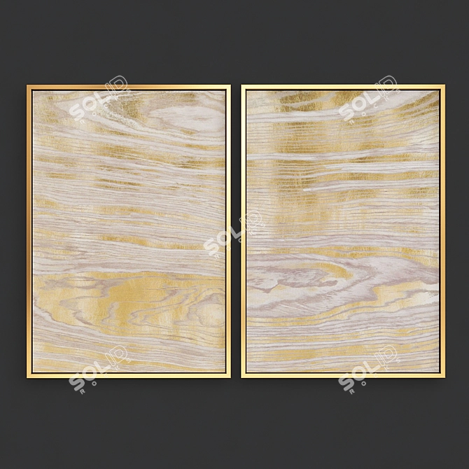 Golden Elegance Abstract Art Set 3D model image 2