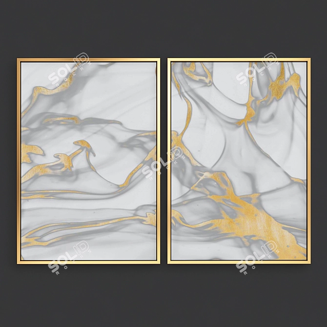 Golden Elegance Abstract Art Set 3D model image 3