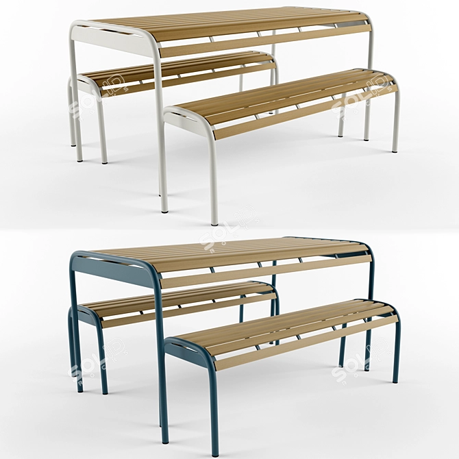 Mead Garden Outdoor Bench Set: Stylish Seating for Your Outdoor Oasis! 3D model image 1